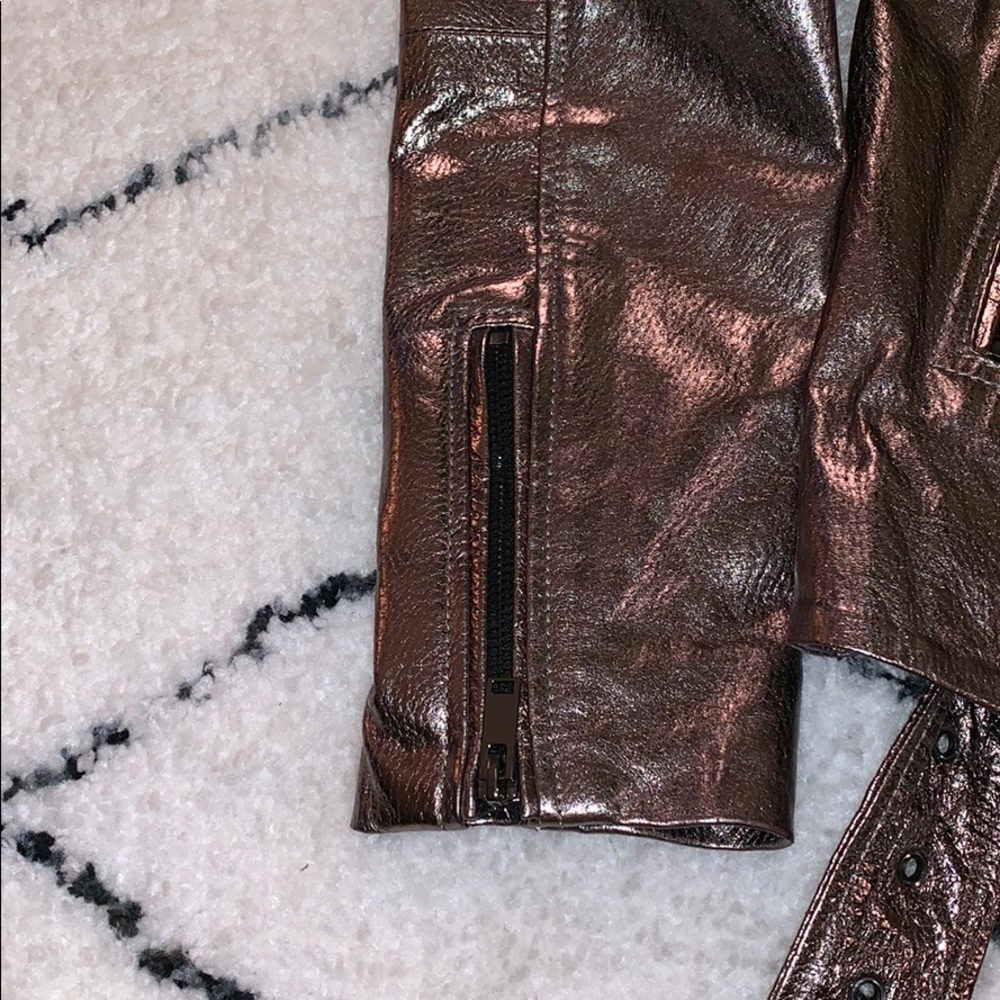 **NEW** Zara Metallic Leather Biker Jacket - Picture 5 of 8